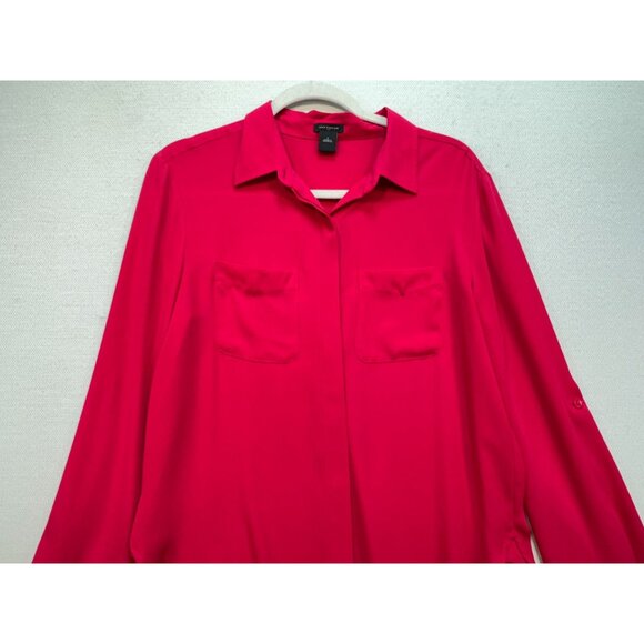 Ann Taylor Shirt Top Button Up Long Sleeve Stretch Polyester Red Women's Size 6 - Picture 6 of 13